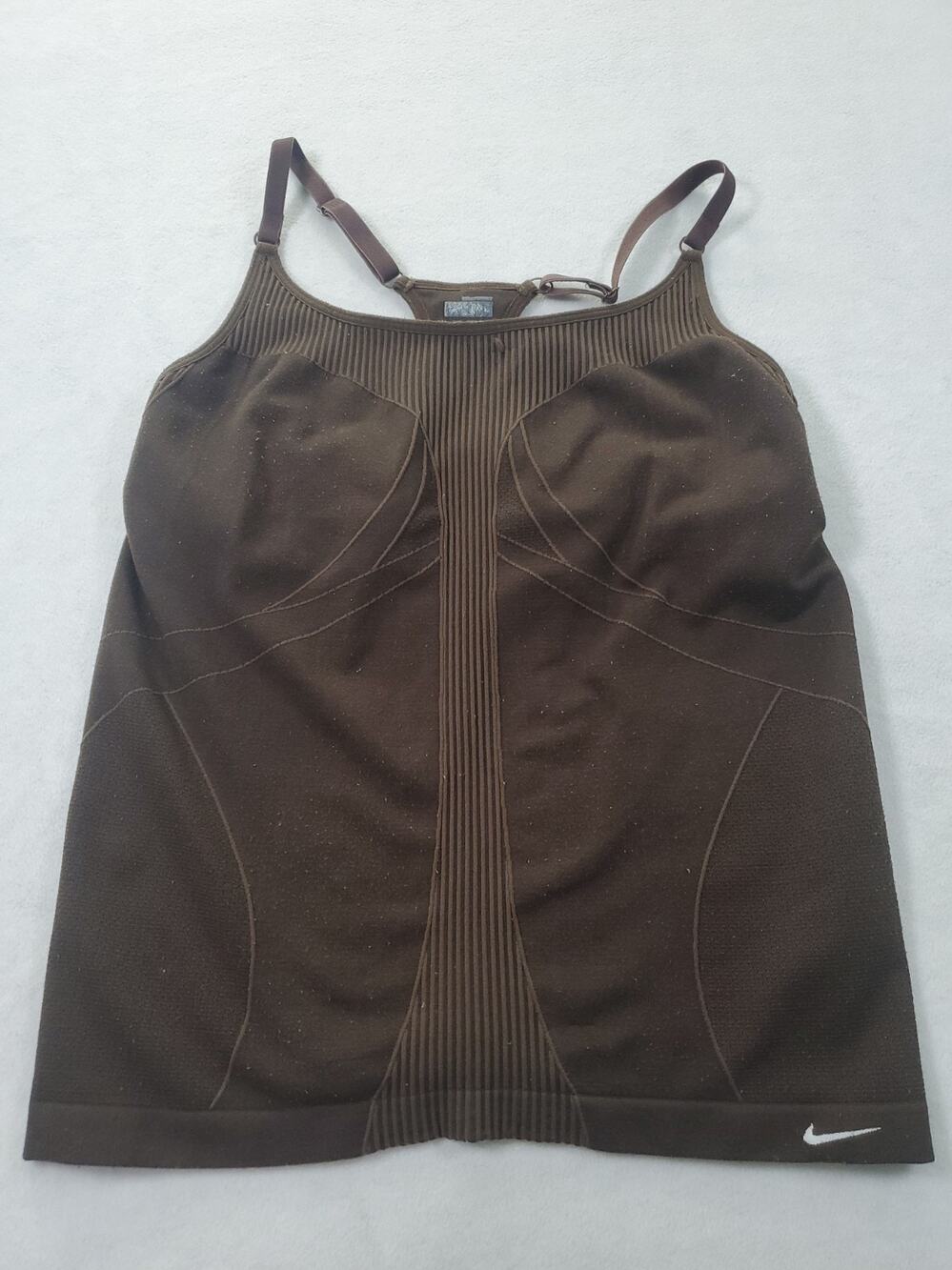 Nike Womens L/XL Solid Brown Race Back Tank Top Detailing Contour Bust Support